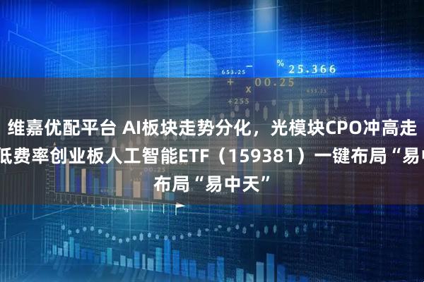 维嘉优配平台 AI板块走势分化，光模块CPO冲高走强，低费率创业板人工智能ETF（159381）一键布局“易中天”